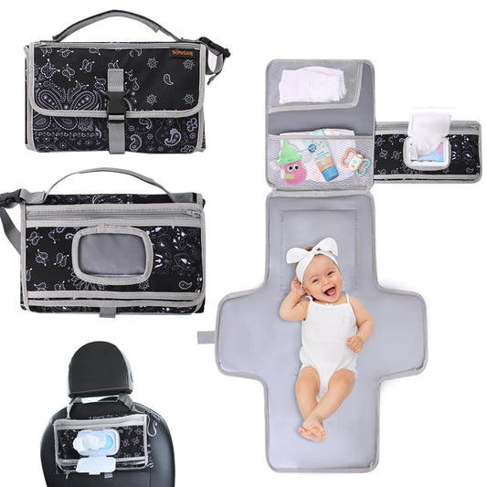 Portable Changing Mat for Newborn Girl & Boy (Cashew Blossom)